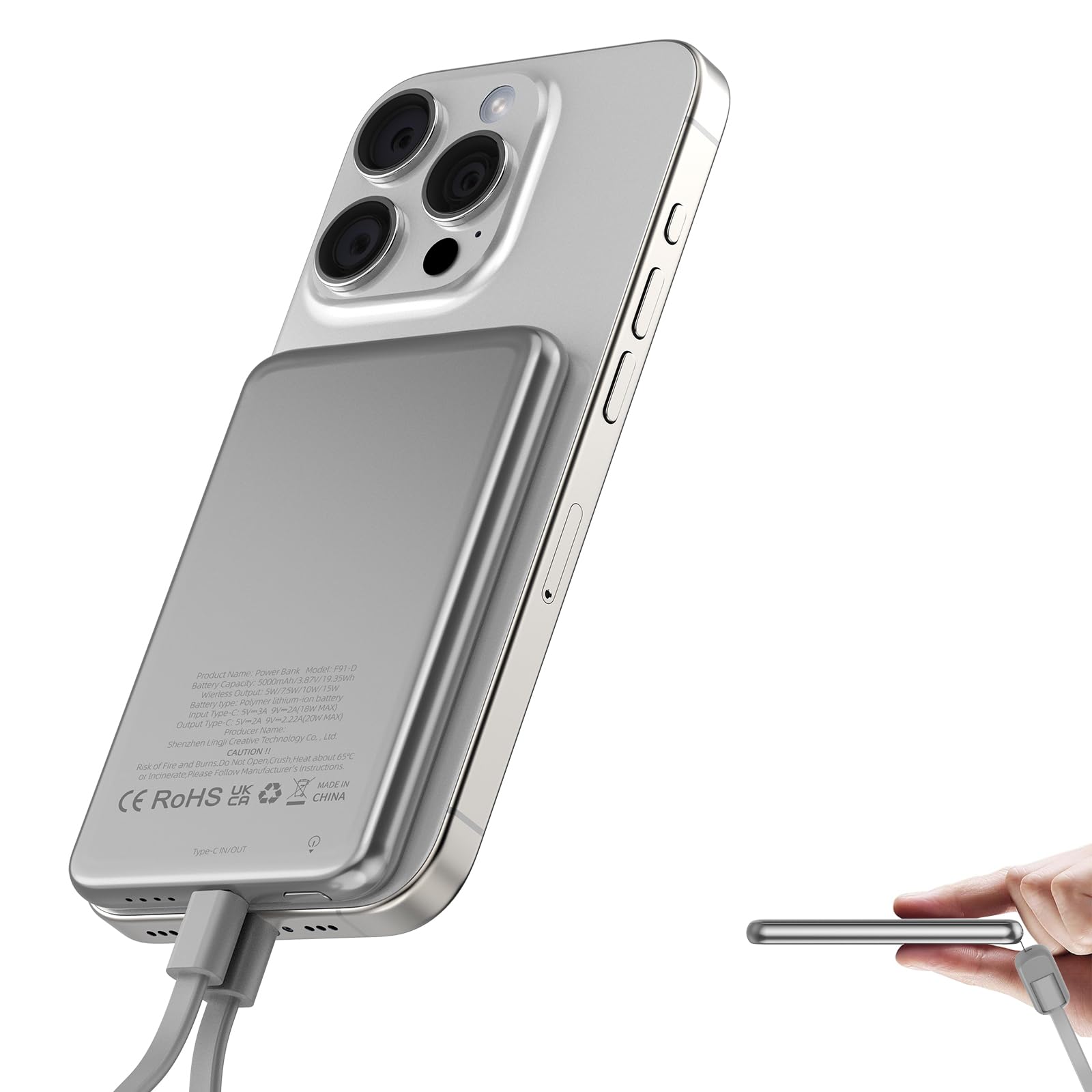 POWER BANK PER SMARTPHONE ONYX MS1-5K 5000MAH MAGSAFE ARGENTO