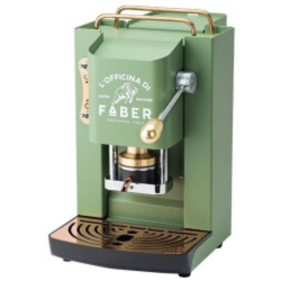 MACCHINA DA CAFFE' FABER PRO DELUXE PROGREENBASOTT PRESSACIALDA IN OTTONE ACID GREEN