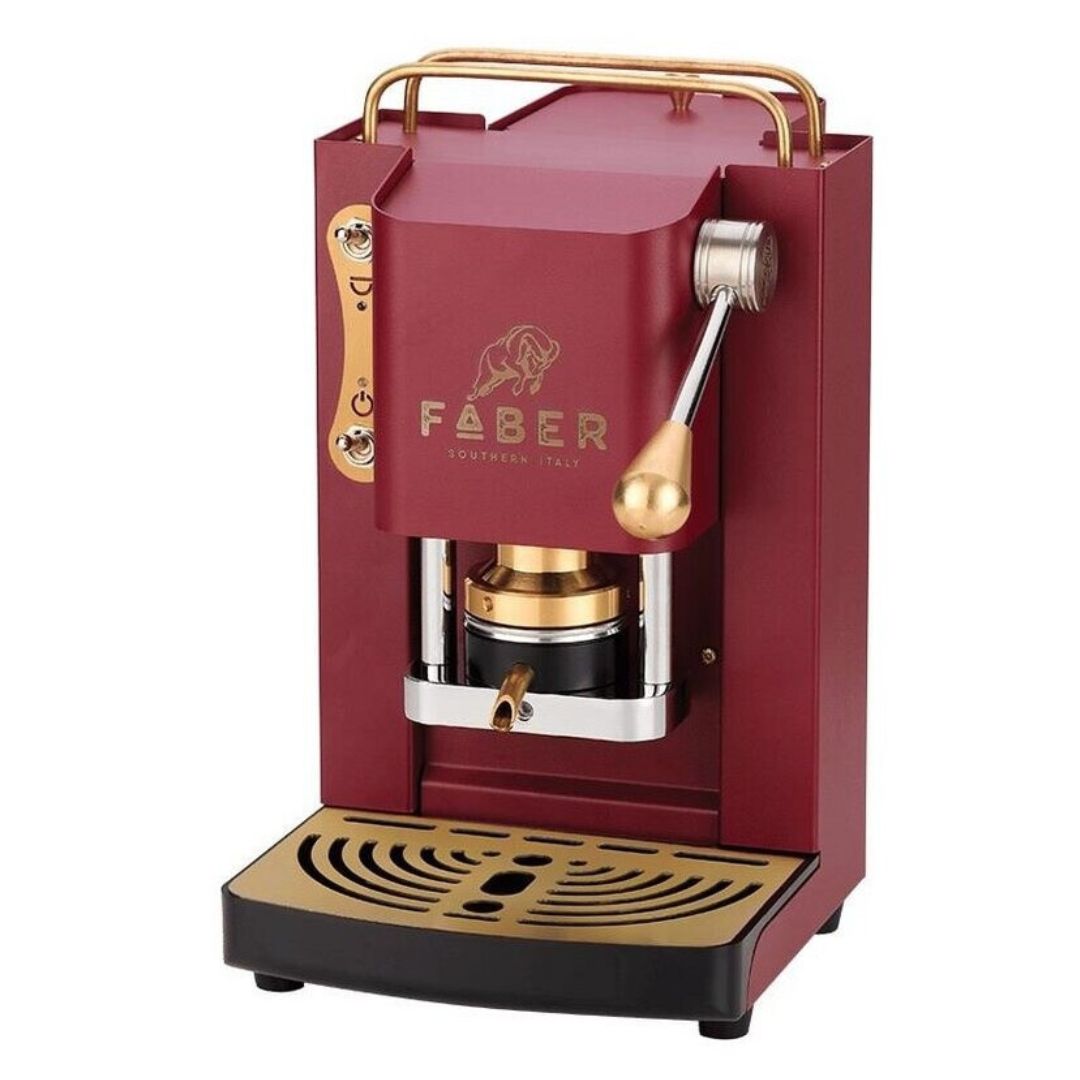 MACCHINA DA CAFFE' FABER PRO DELUXE PROCHERRYBASOTT PRESSACIALDA IN OTTONE CHERRY RED