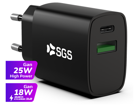 SGS CARICATORE DA CASA - USB-C PD GAN 25W BLACK