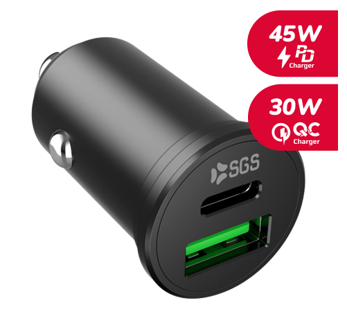 SGS CARICATORE PER AUTO USB-C PD 45W & USB-A 30W