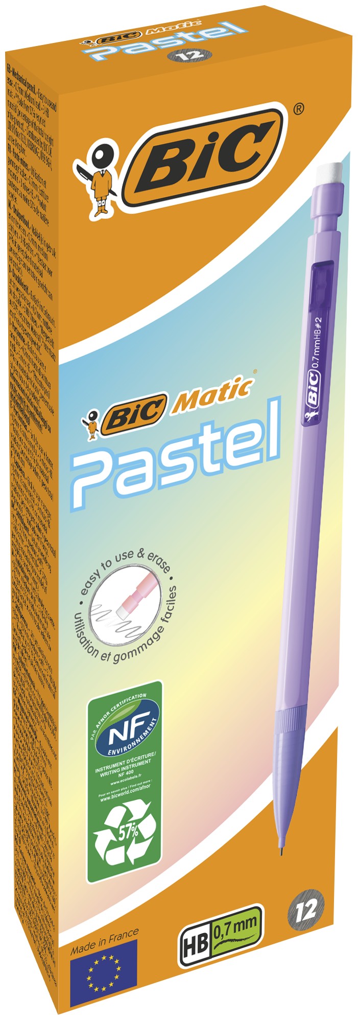 PORTAMINE BIC MATIC PASTEL BOX12 FUSTO COLORI PASTELLO