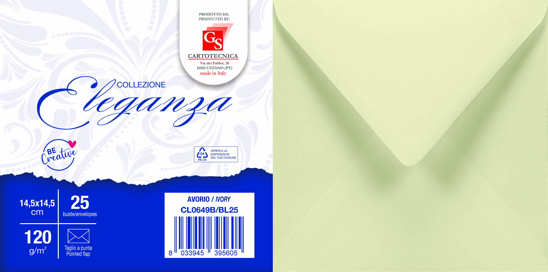 BUSTE ELEGANZA COLORE AVORIO TAGLIO A PUNTA 14,5X14,5 GR. 120 BOX25