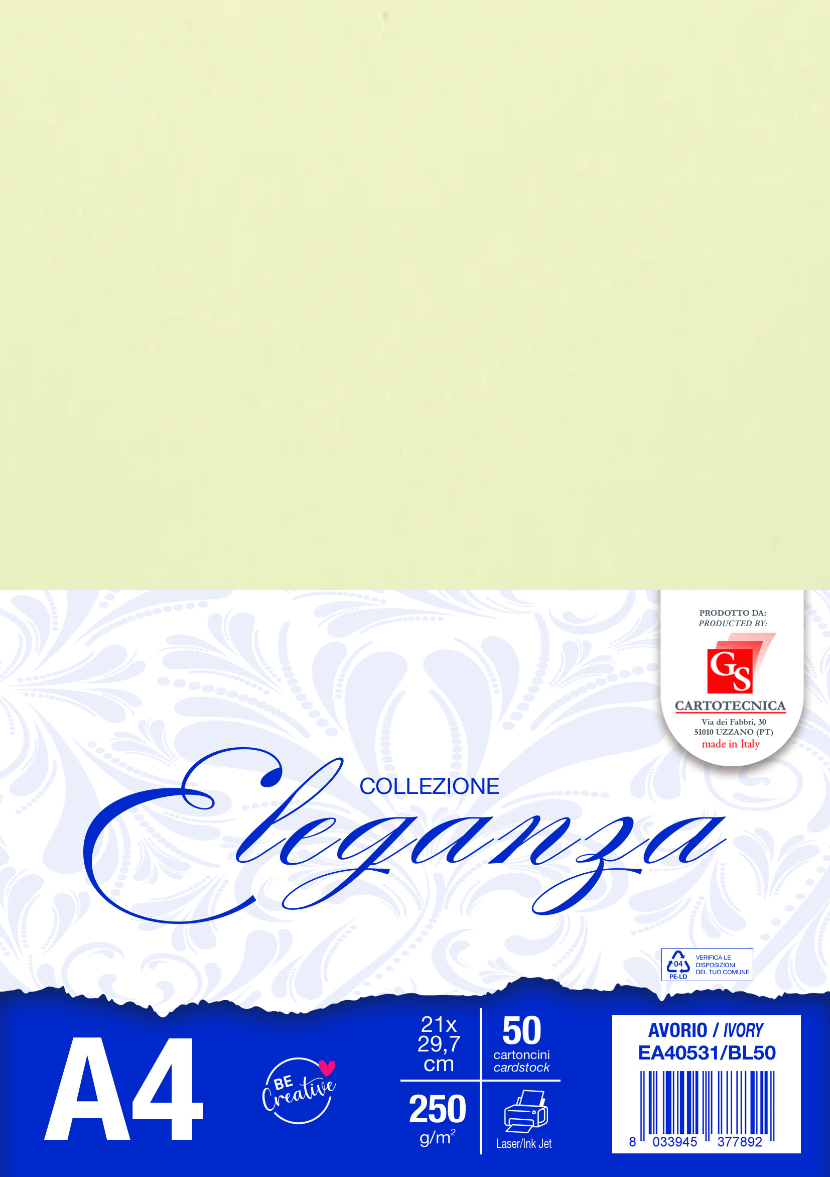 CARTONCINI A4 ELEGANZA COLORE AVORIO 21X29,7 BOX50