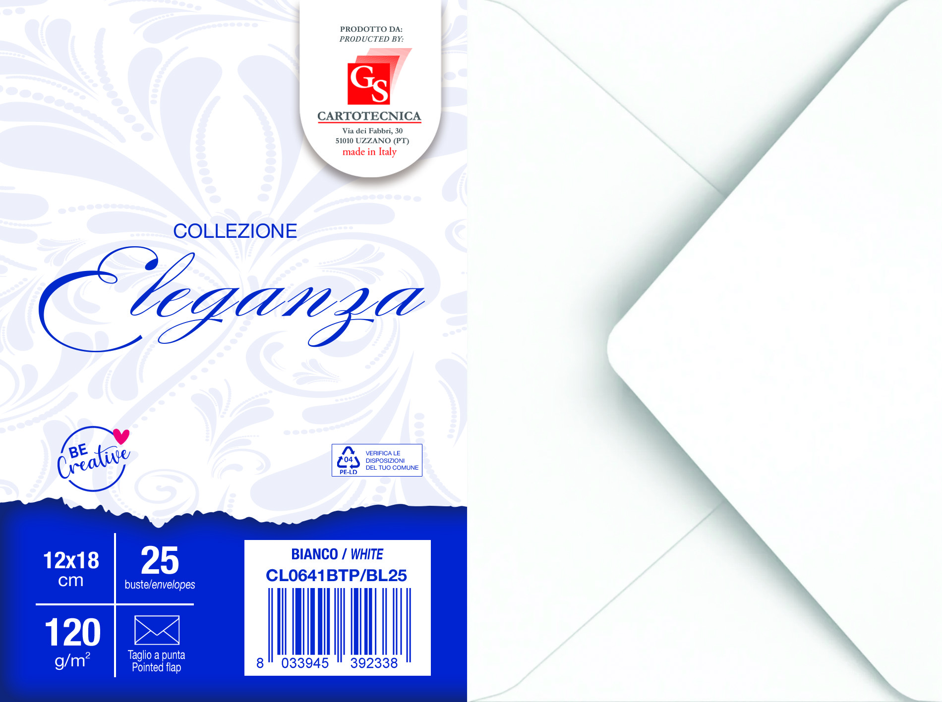 BUSTE ELEGANZA COLORE BIANCO 12X18 TAGLIO A PUNTA GR. 120 BOX25