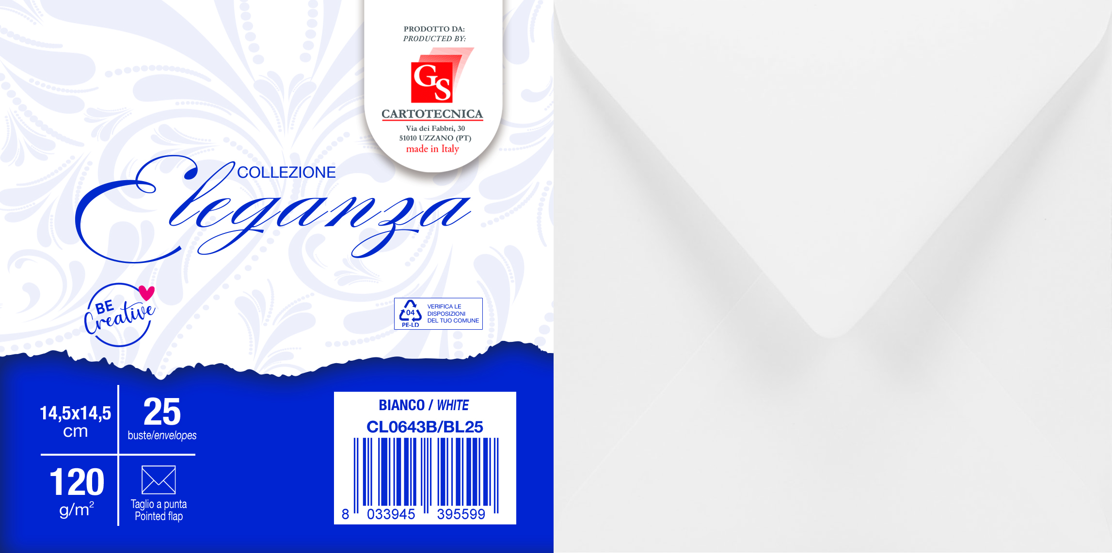BUSTE ELEGANZA COLORE BIANCO 14,5X14,5 TAGLIO A PUNTA GR. 120 BOX25
