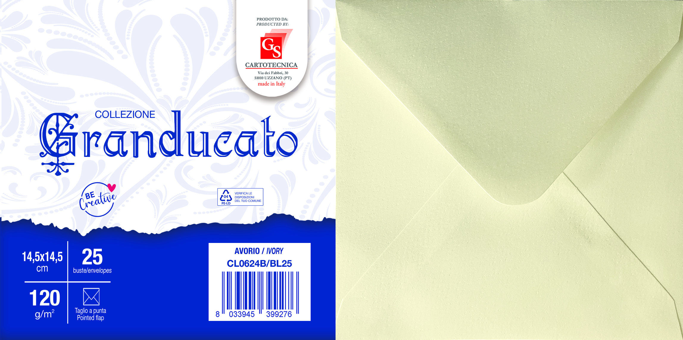 BUSTE GRANDUCATO COLORE AVORIO 12X18 TAGLIO A PUNTA GR. 120 BOX25