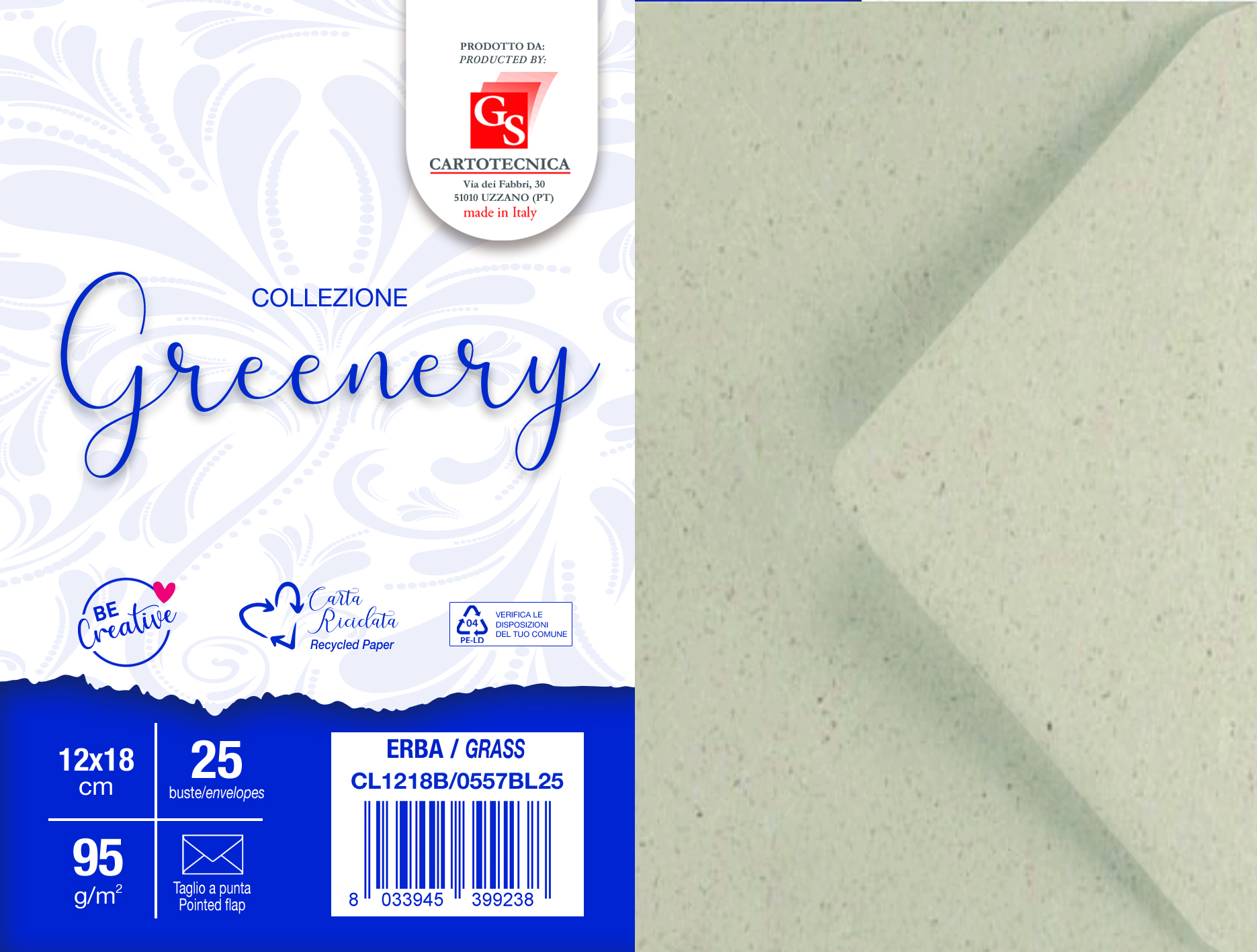 BUSTE GREENERY COLORE ERBA 12X18 TAGLIO A PUNTA GR. 95 BOX25