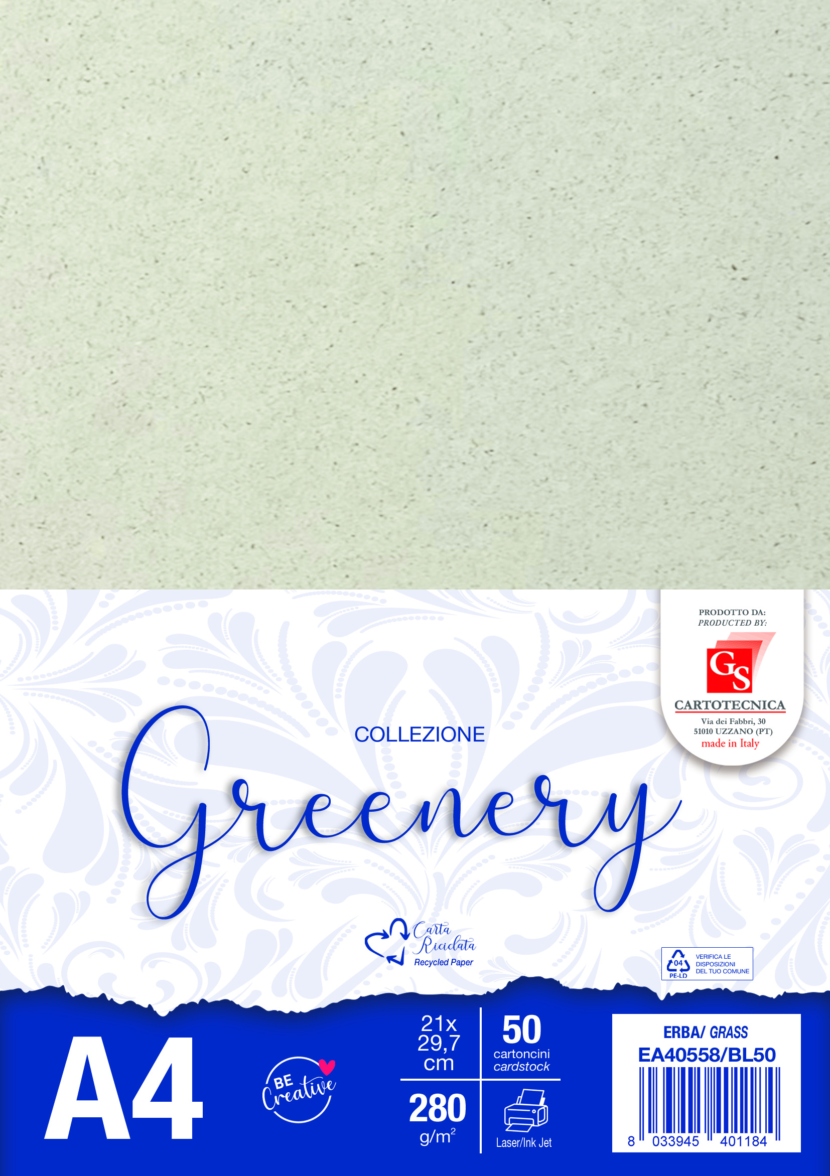 CARTONCINI GREENERY COLORE ERBA A4 GR. 280 BOX50