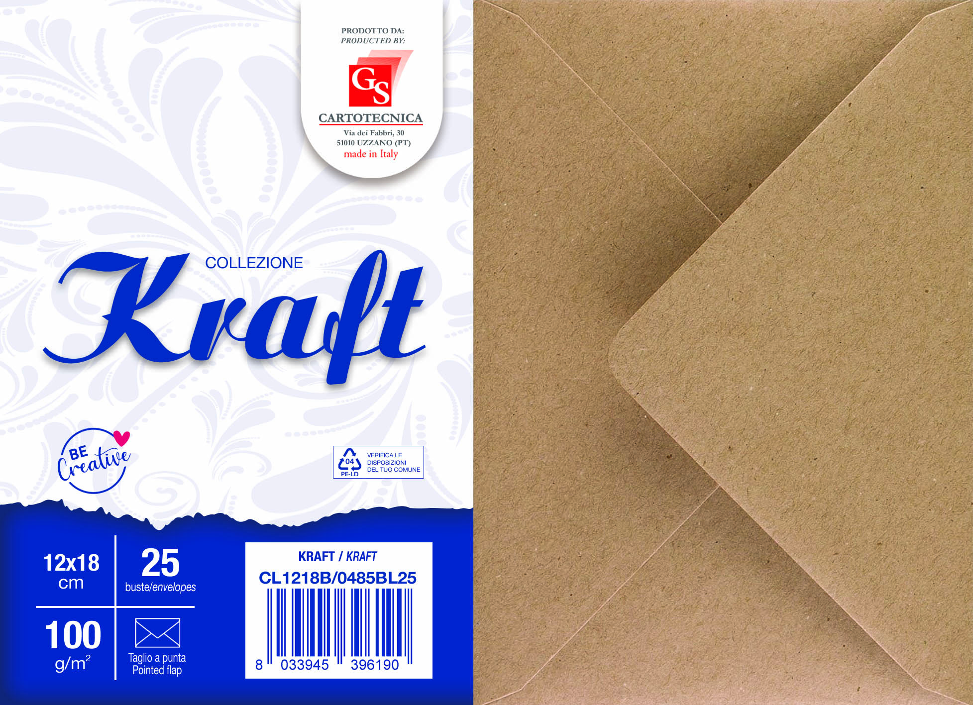 BUSTE KRAFT COLORE AVANA 12X18 TAGLIO A PUNTA GR. 100 BOX25