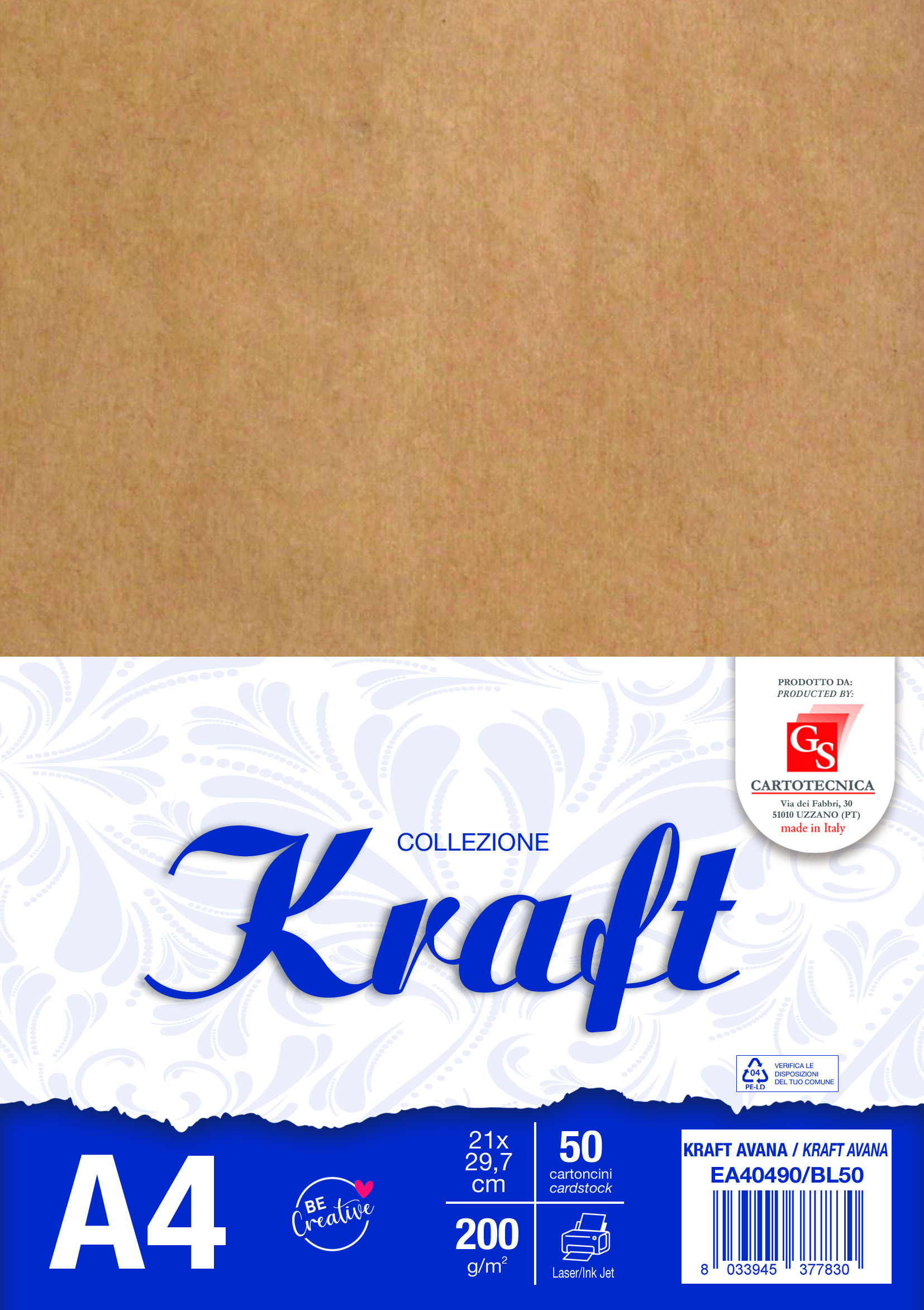 CARTONCINI KRAFT COLORE AVANA A4 GR. 200 BOX50