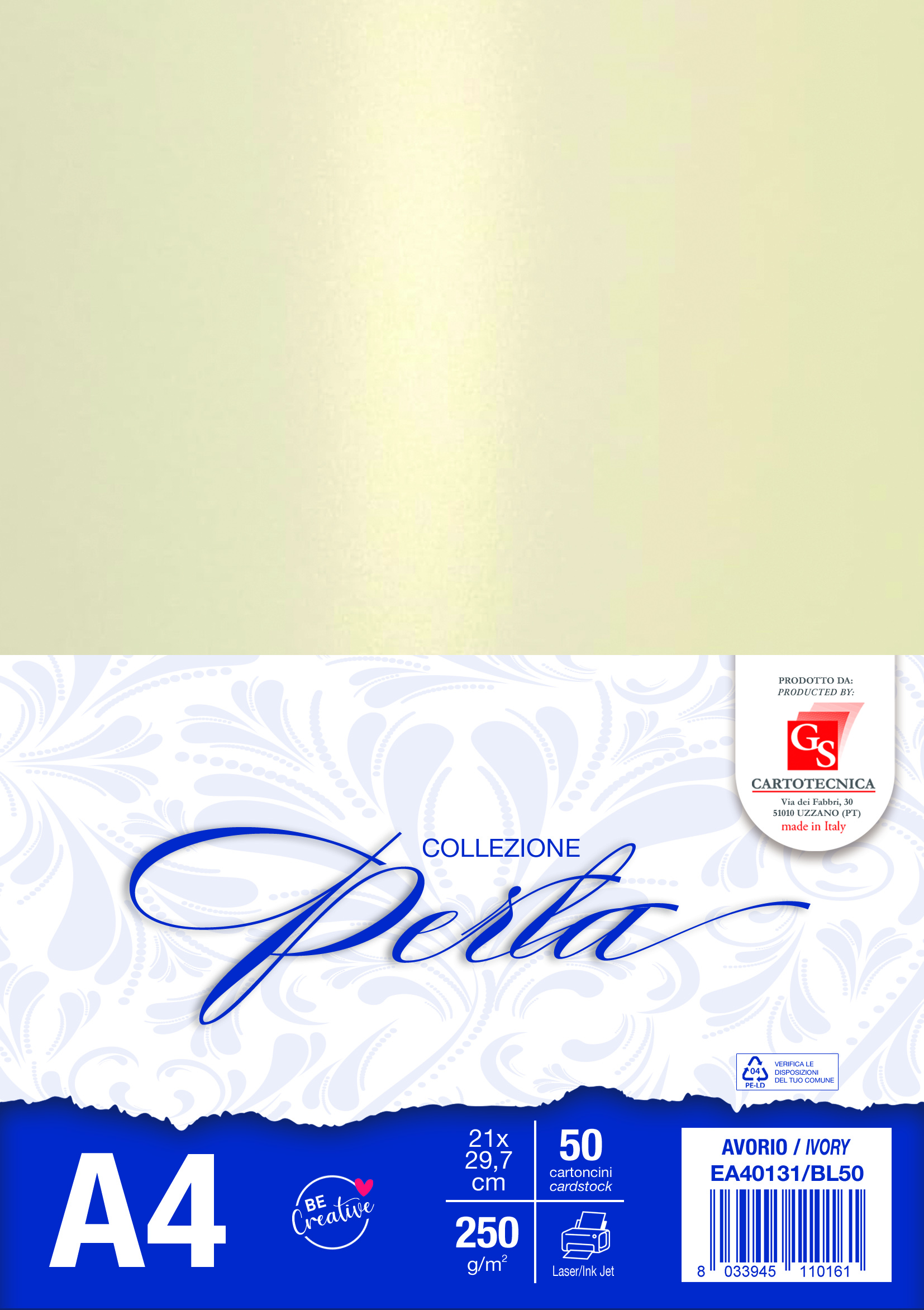 CARTONCINI PERLATO COLORE AVORIO A4 GR. 250 BOX50