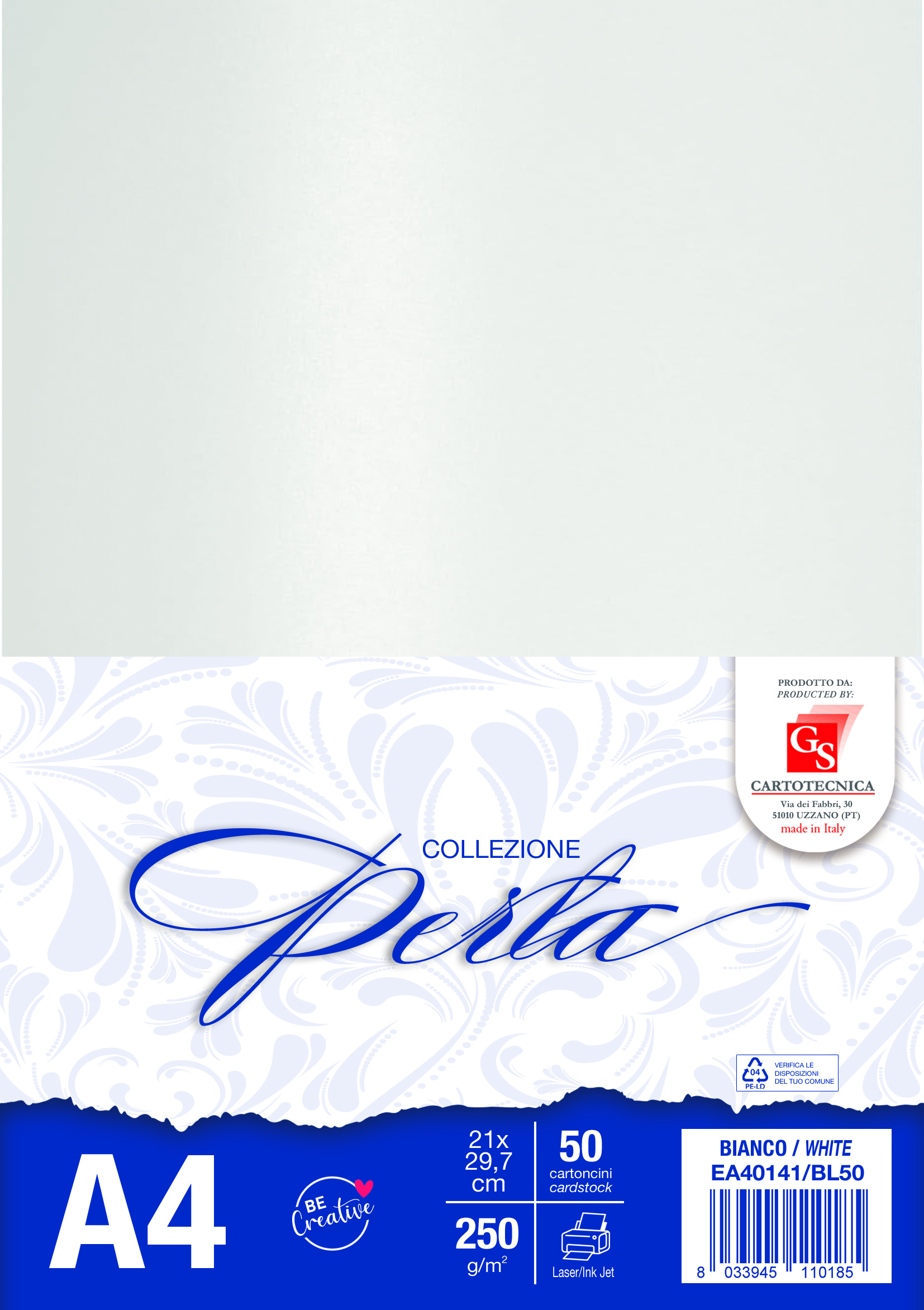 CARTONCINI PERLATO COLORE BIANCO A4 GR. 250 BOX50