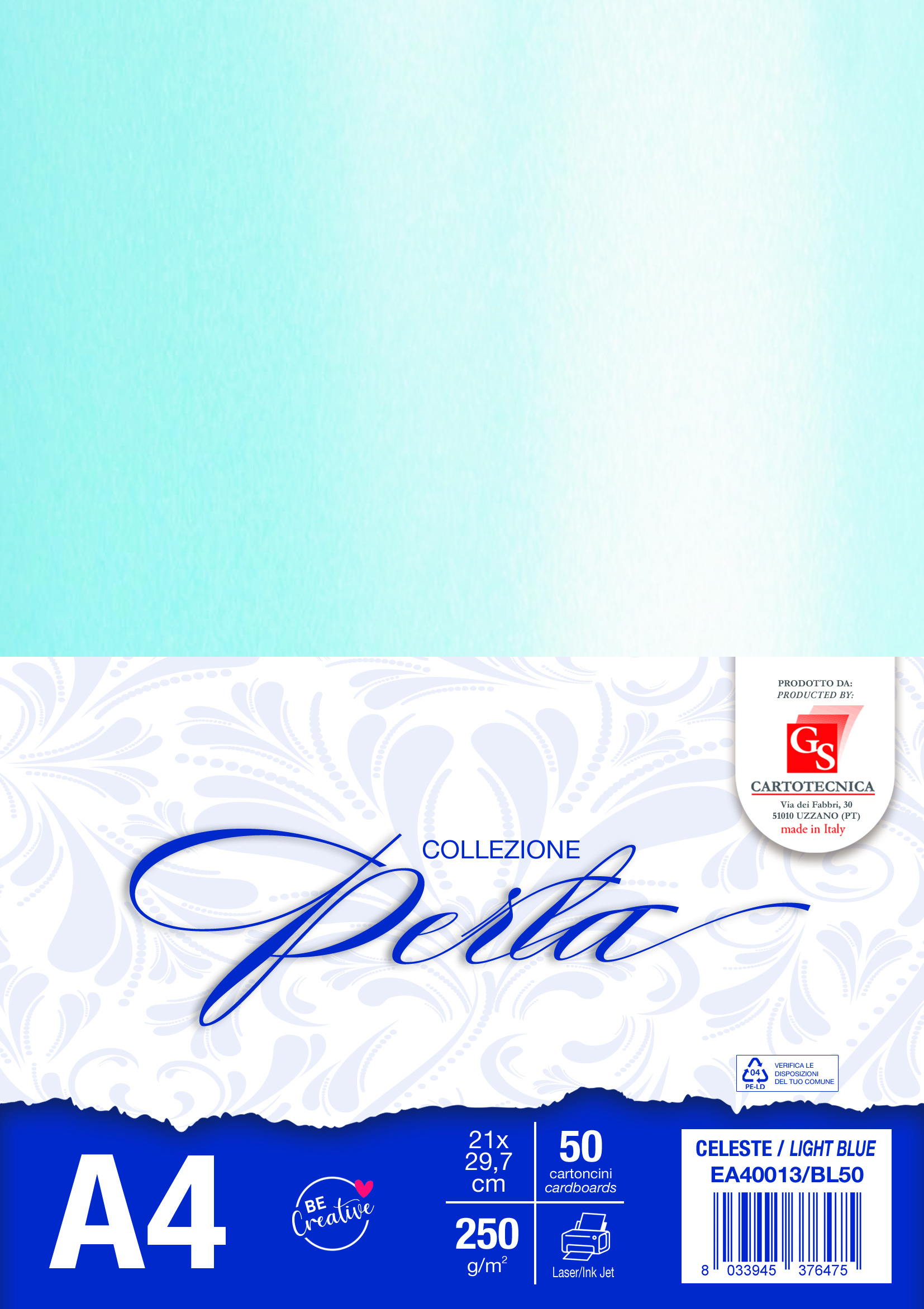 CARTONCINI PERLATO COLORE CELESTE A4 GR. 250 BOX50
