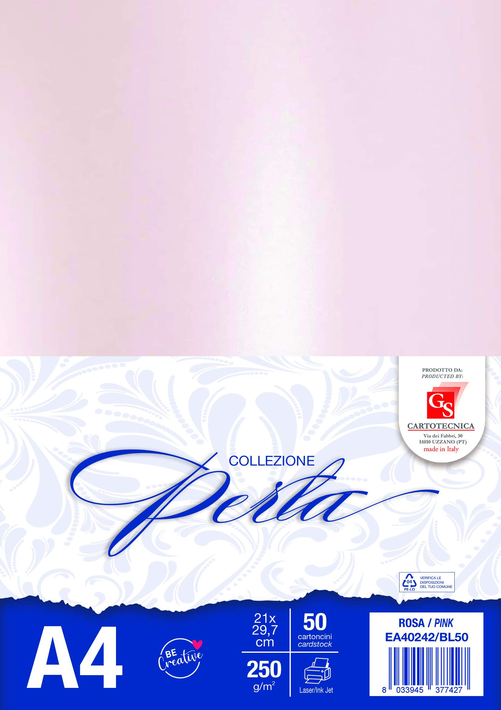 CARTONCINI PERLATO COLORE ROSA A4 GR. 250 BOX50
