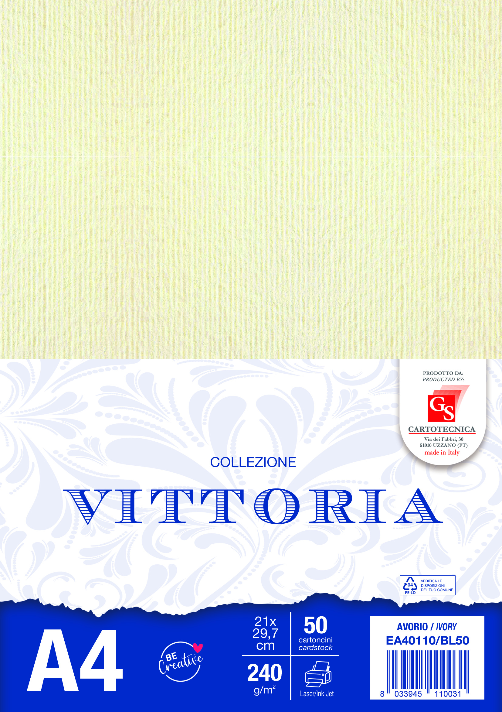 CARTONCINI VITTORIA COLORE AVORIO A4 GR. 240 BOX50