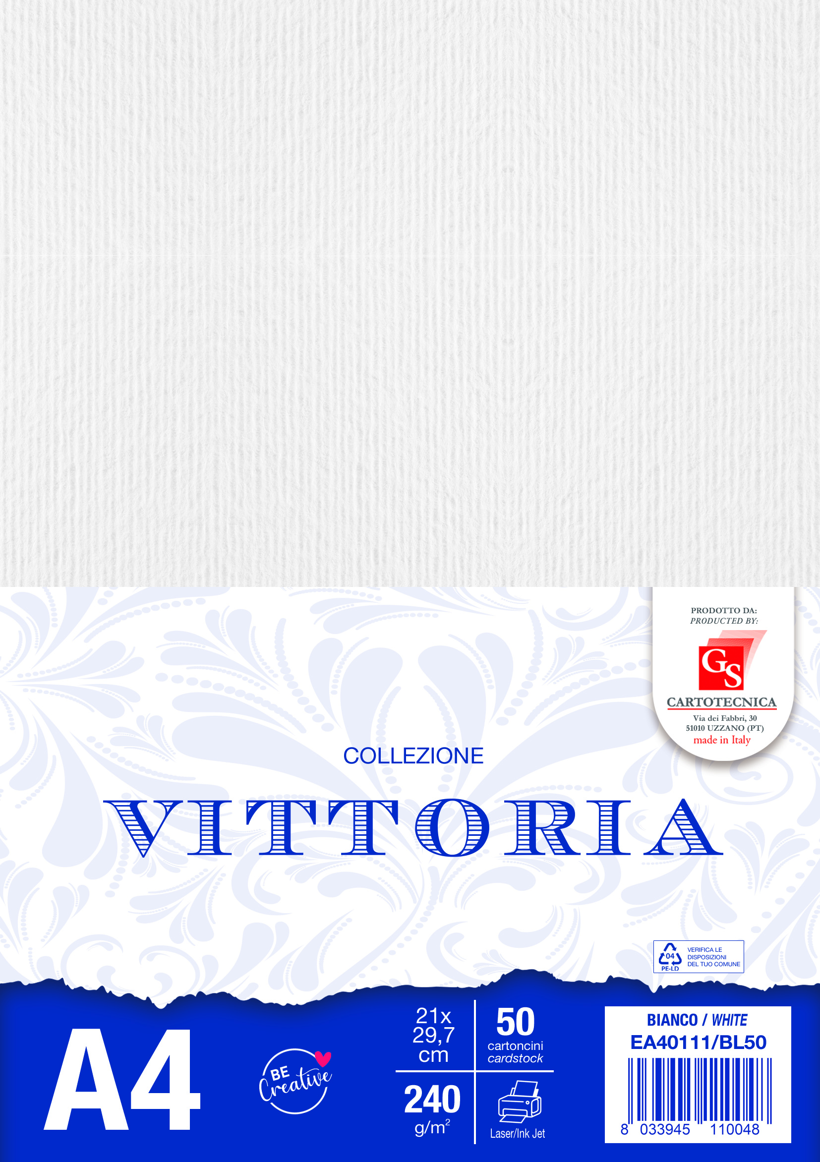 CARTONCINI VITTORIA COLORE BIANCO A4 GR. 240 BOX50