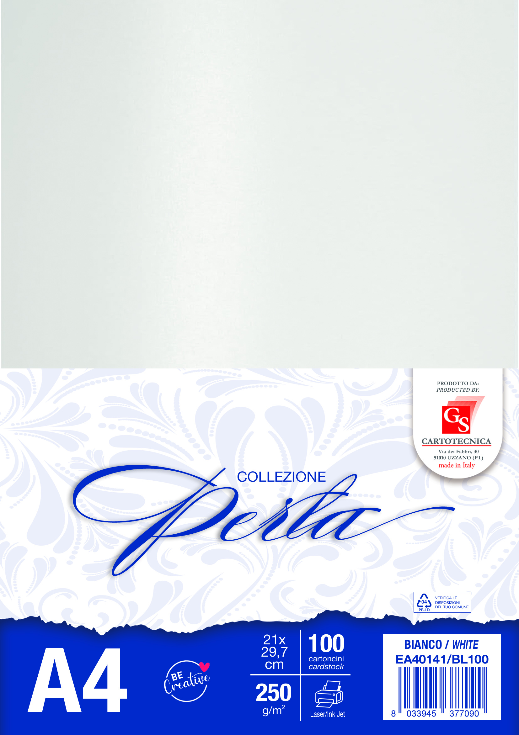CARTONCINI PERLATO COLORE BIANCO A4 GR. 250 BOX100