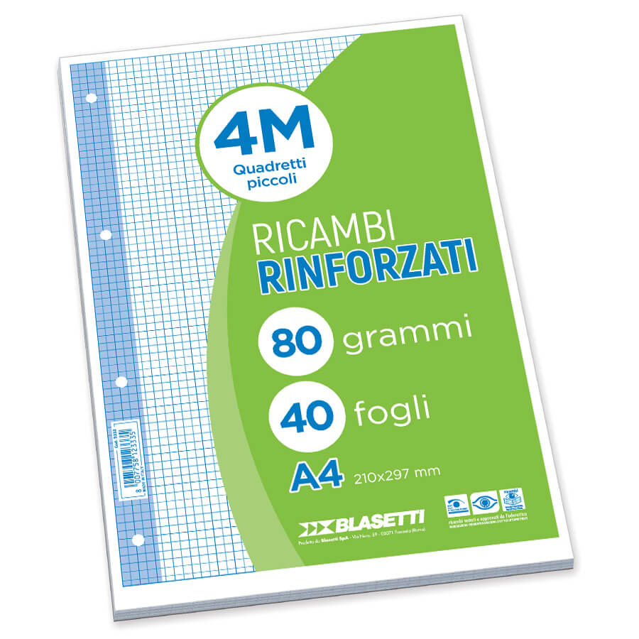 RICAMBI RINFORZATI A4 A QUADRETTI 4M