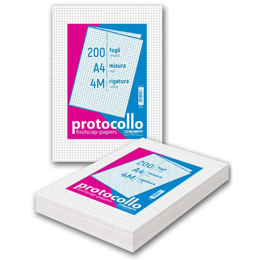 FOGLI PROTOCOLLO A4 A QUADRETTI 4M 200F