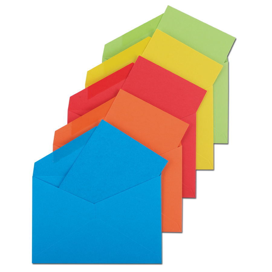 BIGLIETTI+BUSTE 5 COLORI FORTI ASS BOX100/100 75X112