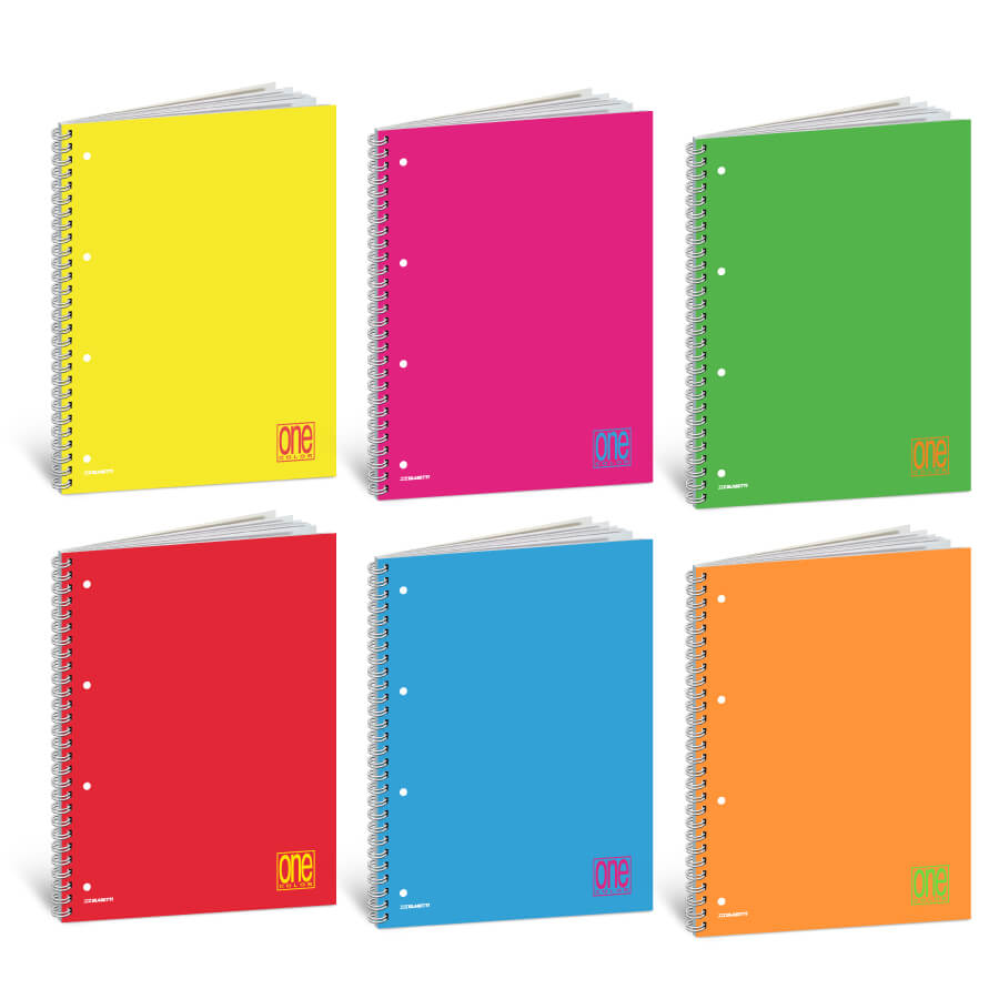 QUADERNO SPIRALATO A4 ONE COLOR A RIGHE 1R COLORI MISTI FLUO FORATO BOX 6