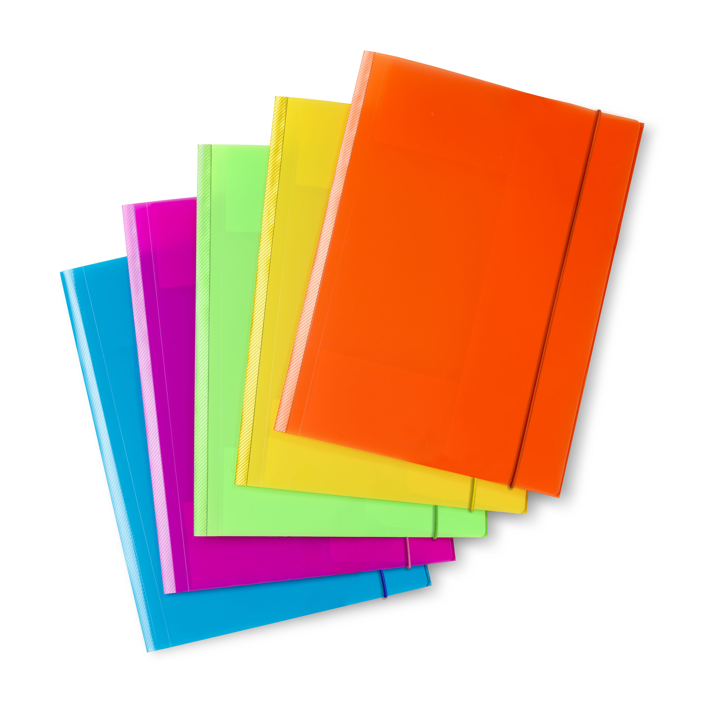 CARTELLA CON ELASTICO DORSO PIATTO COLORI ASSORTITI FLUO